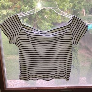 Blue& White-striped off the shoulder top